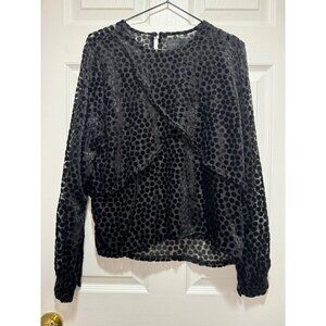 Kendal & Kyle Women's Size M Black Polka Dot Velvet Burnout Faux Wrap Sheer Top